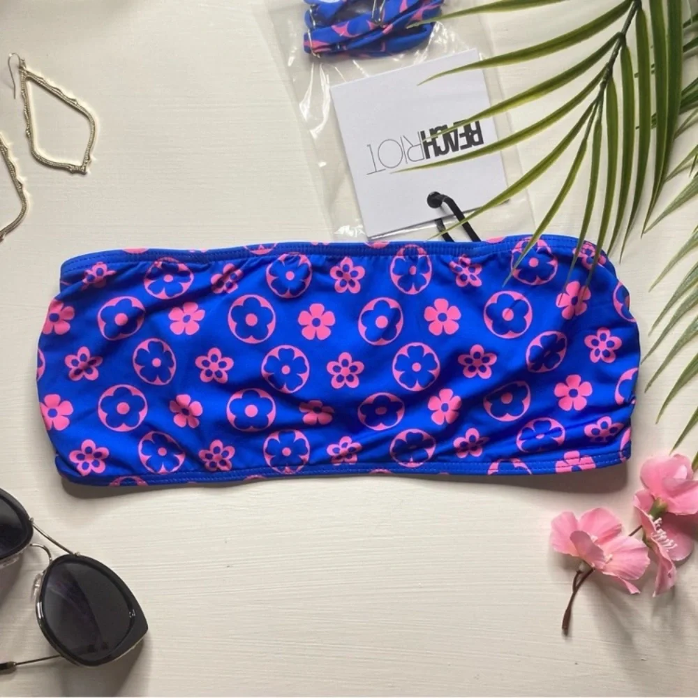 Beach Riot Wavy Floral Kelsey Bandeau Swim Bikini Top | Highway High Rise Bottom - Picture 6 of 15